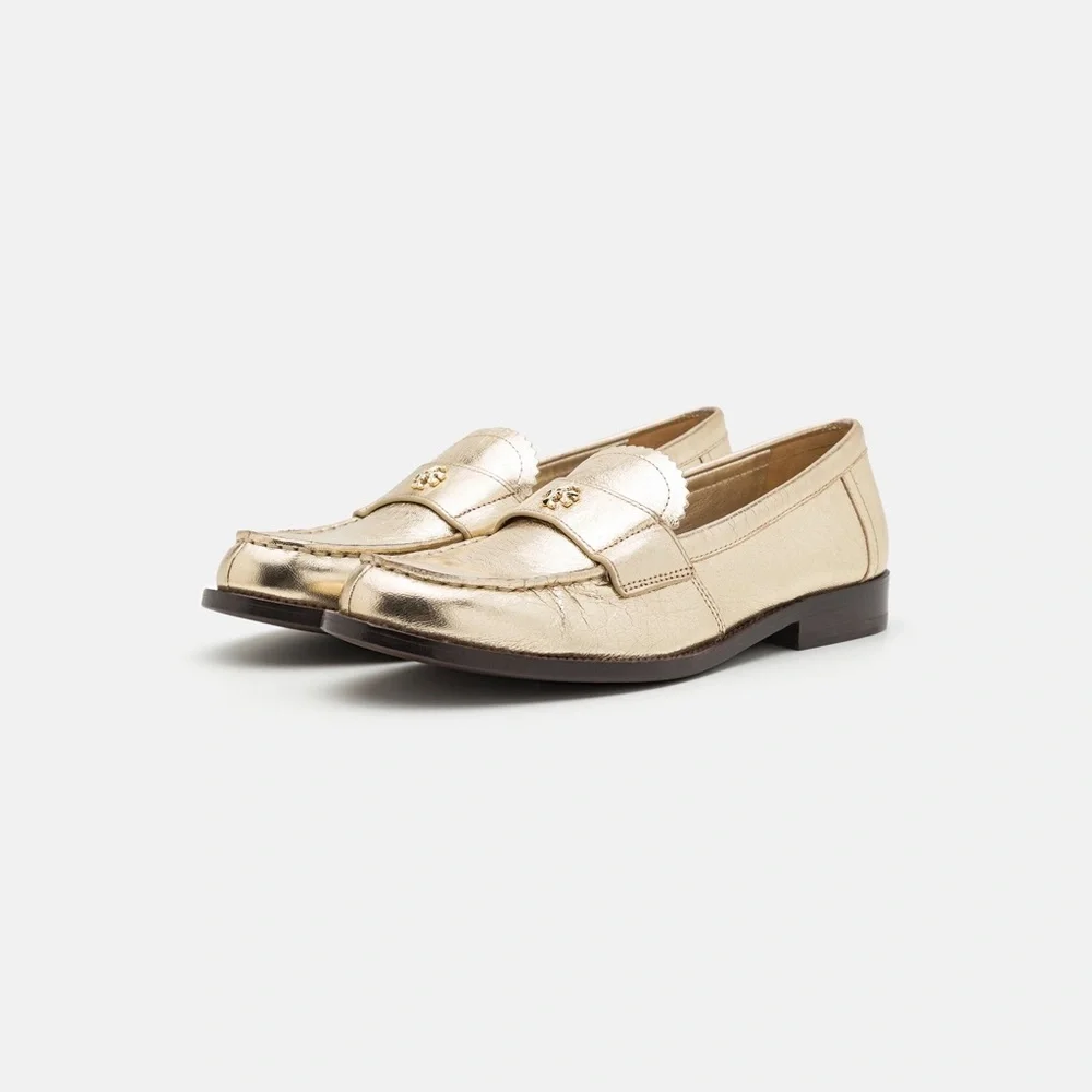NWT Tory Burch Women’s Metallic Gold Classic Loafers, Color Spark Gold Platinum - Picture 1 of 16